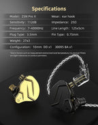 KZ ZSN PRO X IEM Earphones Dual Driver in Ear Monitor 1BA 1DD Wired Earphones - Image 9