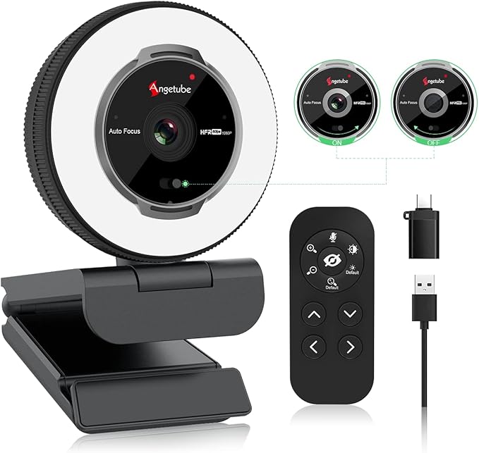 Angetube Streaming Webcam with Microphone: 1080P 60FPS USB Web Cam with Ring by Angetube