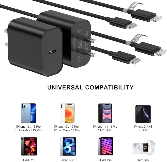 Matsusho iPhone Charger Fast Charging 10 FT, 2 Pack 20W USB C Wall Charger Block - Image 4