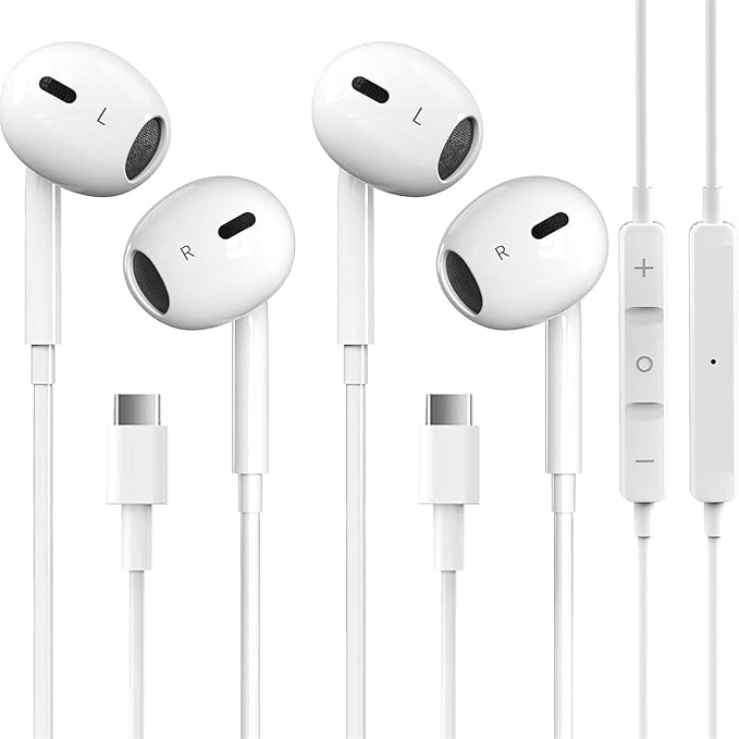 2 Packs USB C Headphones for iPhone 17/16/15 Pro Max Plus Type C Earphones by GAXIWILO