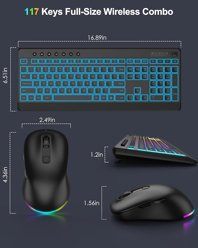 EDJO Wireless Keyboard and Mouse Combo, 10 Backlit Effects, Rechargeable 2.4GHz - Image 7