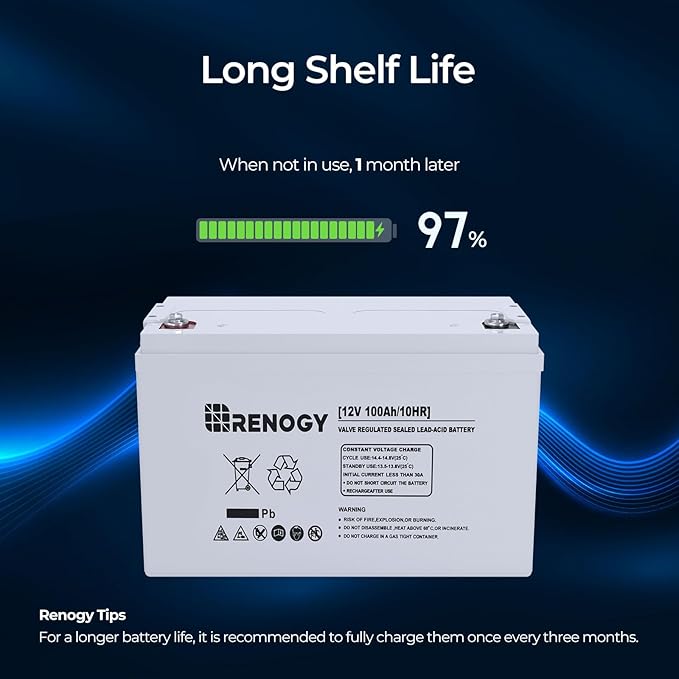 Renogy Deep Cycle AGM 12 Volt 100Ah Battery, 3% Self-Discharge Rate, 1100A Max - Image 6
