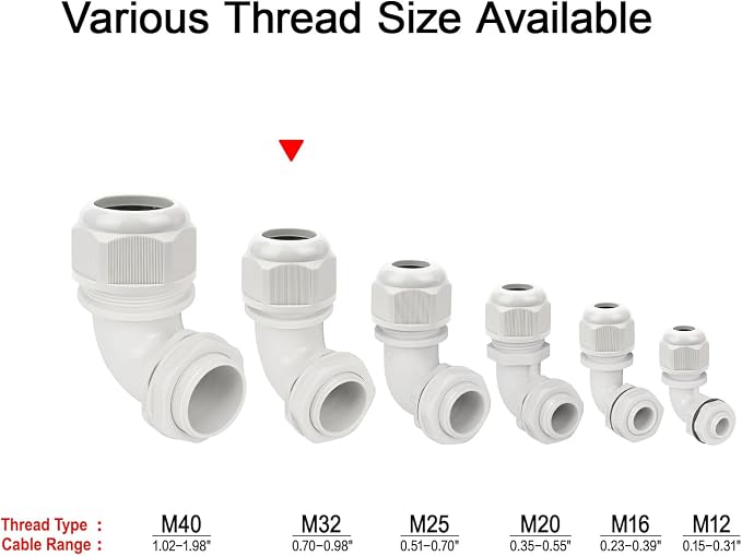 LeMotech M32 Cable Gland, 90 Degree Adjustable 18-25mm Strain Relief, Cord - Image 6