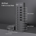 FIDECO 60W Powered USB Hub for Laptop and PC, 10-Port 10Gbps USB Splitter - Image 6