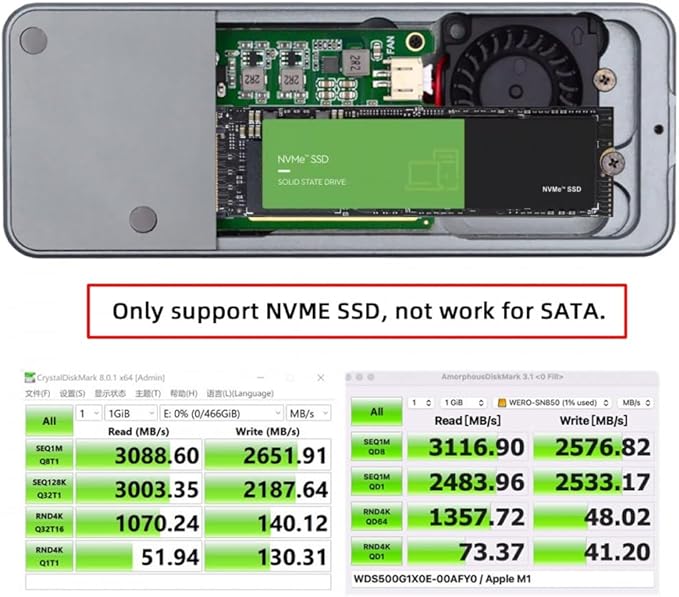 CY USB4.0 Type-C USB4 40Gbps to PCI-E 4.0 X4 SSD NVME NGFF M-Key Enclosure - Image 7