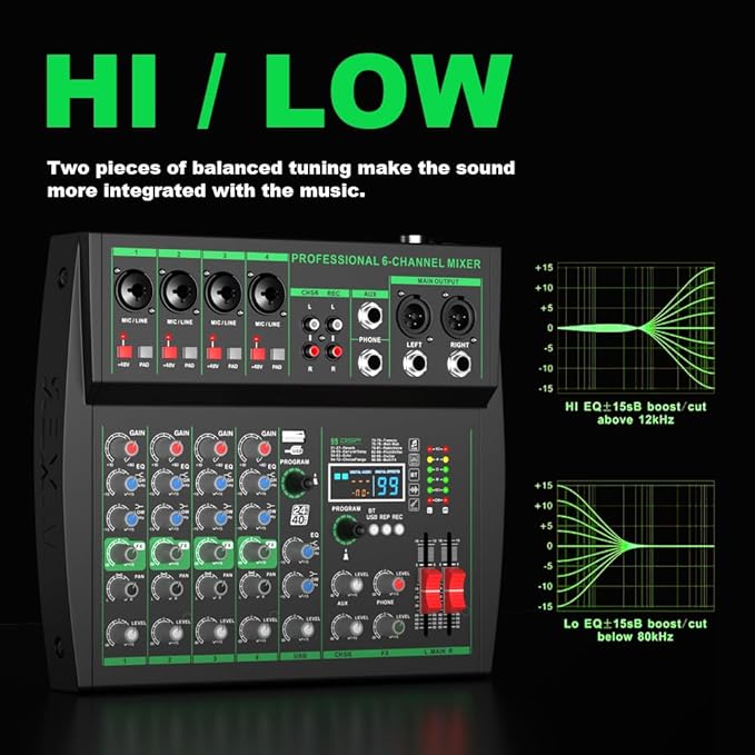 MW-6 black 6-Channel Professional DJ Audio Mixer Portable Controller Mixer - Image 8