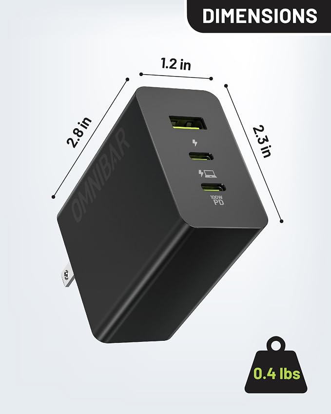 100W USB C Charger, 100W Laptop Fast Charger 3-Port GaN Foldable Fast Wall - Image 7