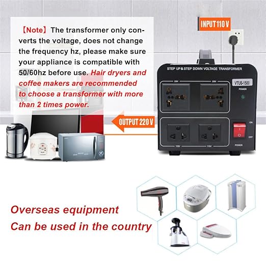 Yinleader 1500W 110V to 220V or 220V/230V/240V to 110V/120V Power Converter - Image 6