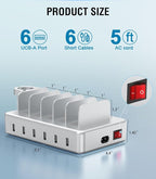 Charging Station for Multiple Devices Apple, 50W 6 Port&6 Cables Charging - Image 7