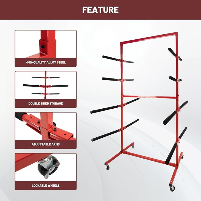 Mobile Bumper Storage Rack, 8 Pairs of Arms Double Sided Bumper Stand - Image 7