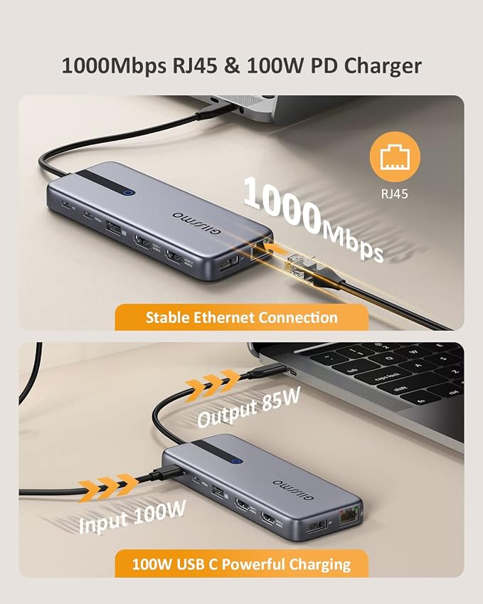 USB C Laptop Docking Station, 13 in 1 Docking Station Dual/Triple Monitor Hub - Image 6