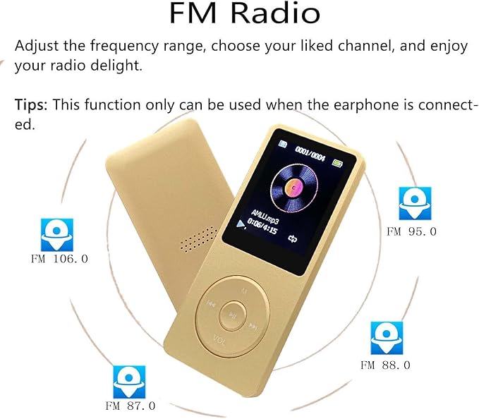 MP3 Player 32GB with Speaker Earphone Portable Mini Golden Music Player Support - Image 3