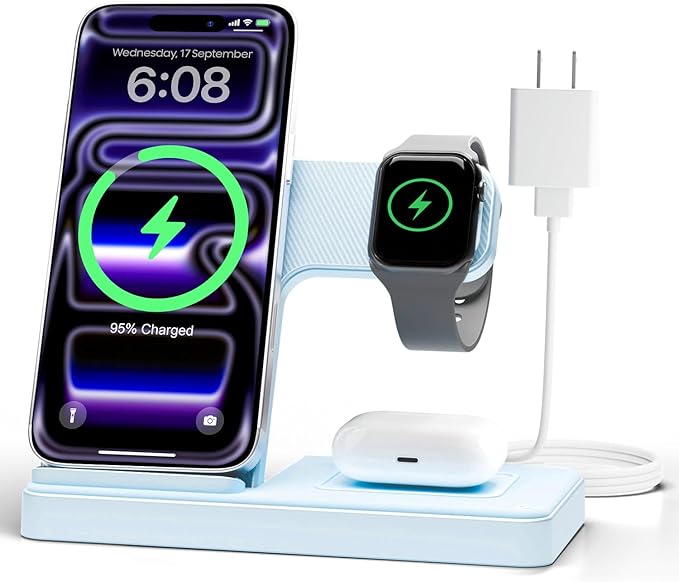Wireless Charger Stand Charging Station: 3 in 1 Charger Stand Multiple Devices by GETPALS