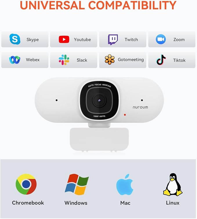 NUROUM V15AF 2K Webcam for PC, 1080p 60FPS AutoFocus Web Camera - Image 8