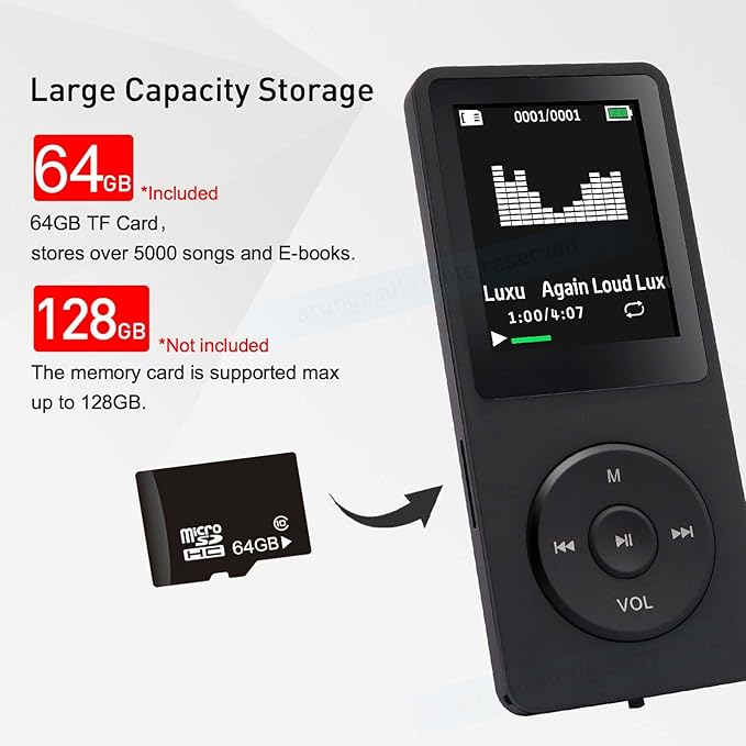 MP3 Player 64GB with Speaker Earphone Portable HiFi Lossless Sound MP3 Mini - Image 4