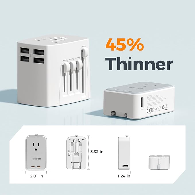 TESSAN Universal Travel Adapter PD 45W, Ultra Thin International Power Adapter - Image 6