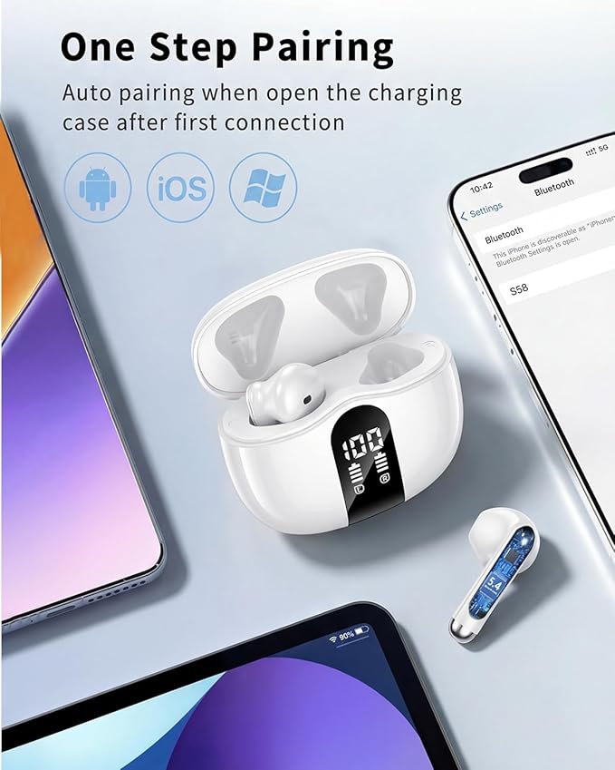 Wireless Earbuds, 2026 Bluetooth 5.4 Headphones Bass Stereo Ear Buds - Image 5