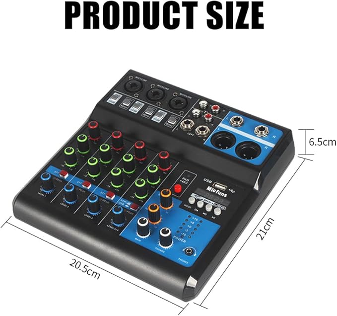 Mini audio DJ mixer Sound Board Console System, 5 Channel 48V Phantom Power - Image 6