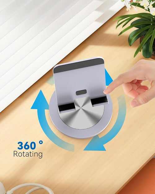 360 Rotating Phone Stand for Desk, Dual-Adjustable Foldable Aluminum Desktop - Image 2