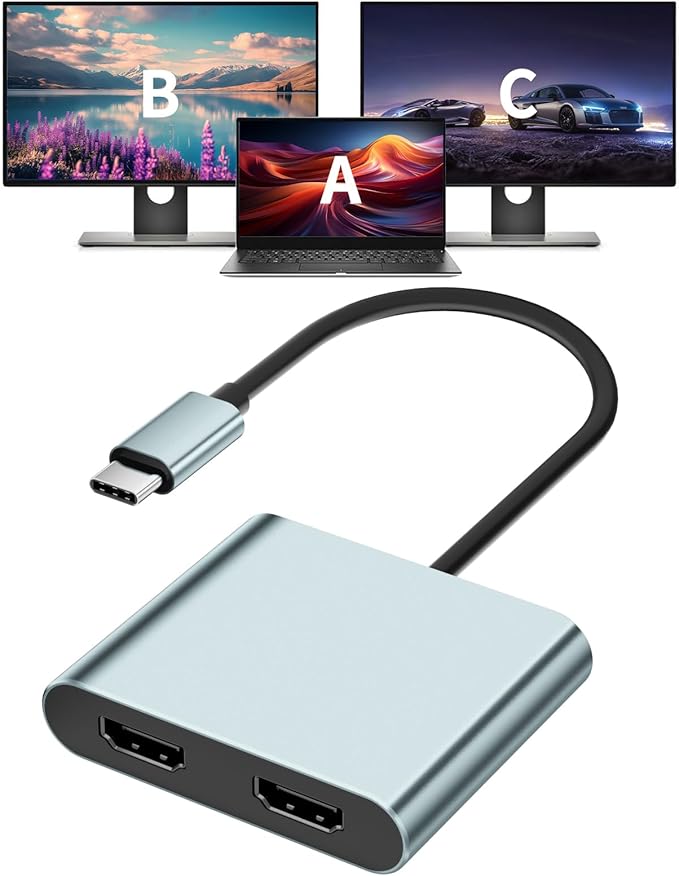 USB C to Dual HDMI Adapter, 4K@60Hz Type-C to HDMI Splitter by Aplimln