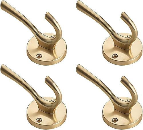 4 Packs Gold Coat Hooks, Decorative Towel Hooks, Heavy Duty Double Prong Wall by NETLKLALife