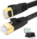 Cat 7 Flat Ethernet Cable 25ft Black, High Speed 10GB Shielded LAN Internet by XINCA