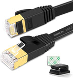 Cat 7 Flat Ethernet Cable 25ft Black, High Speed 10GB Shielded LAN Internet by XINCA