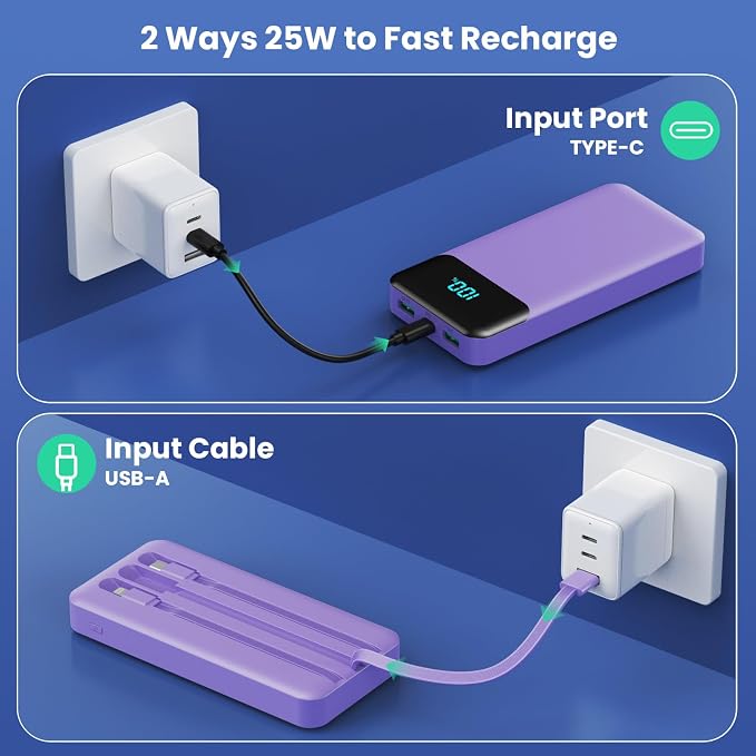 Portable Charger 40800mAh with 3 Built-in Cable, PD 25W USB C in&Out Power Bank - Image 6