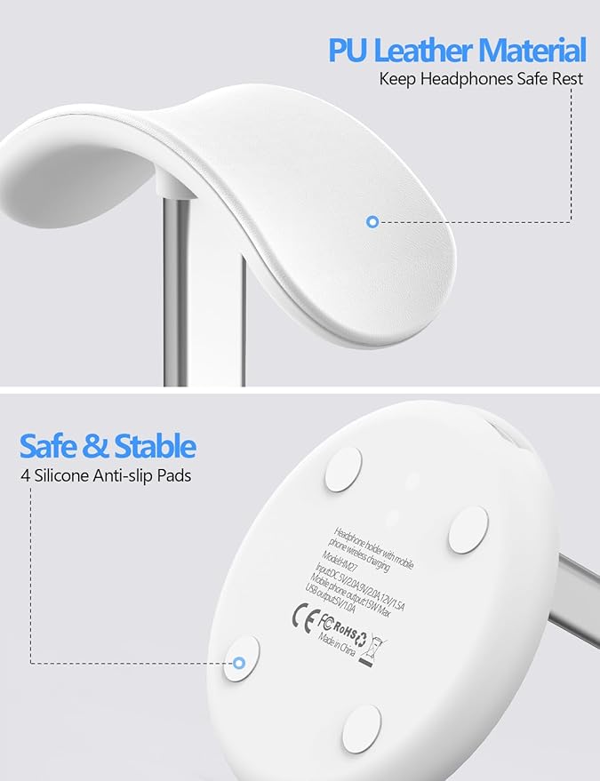 Miroddi Headphone Stand with Wireless Charger, Independent USB Charging Port - Image 4