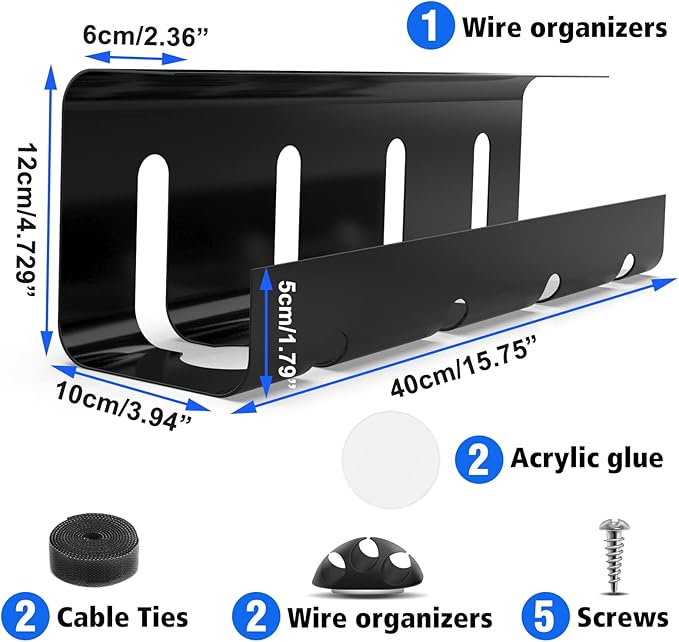 Under Desk Cable Management Tray, No Drill 2 x 15.7 in Steel Tray - Image 6