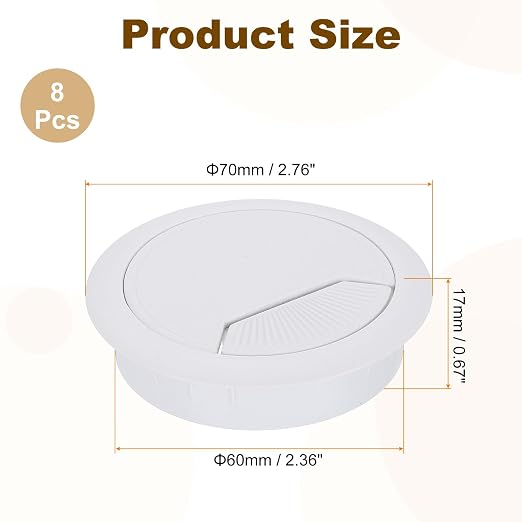 uxcell 8 Pcs 60mm Desk Grommet, Plastic Cable Hole Cover, Wire Cord Cable - Image 2