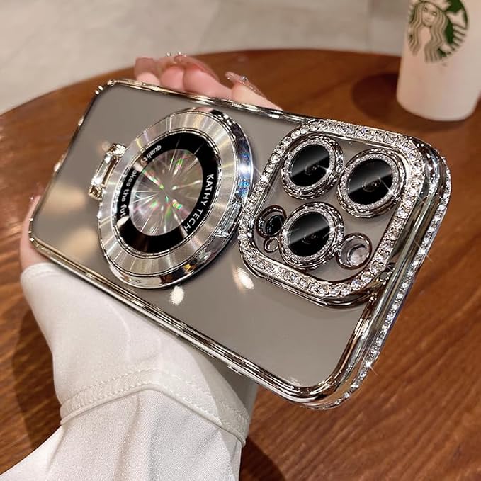 Magnetic Kickstand Case for iPhone 15 14 13 12 Pro Max Sparkling Diamond Cover - Image 3