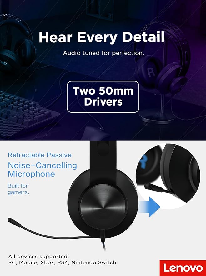 Lenovo Legion H300 Stereo Gaming Headset, Noise-Cancelling Mic, Memory Foam & - Image 8