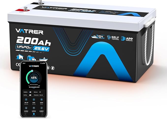 24V 200AH Bluetooth Low/High Temp Cutoff LiFePO4 Lithium Battery by VATRERPOWER