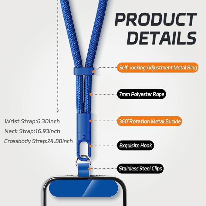 2 Pack Phone Lanyard, 2×Phone Neck Strap, 4×Tether Tabs, Universal Cell Phone - Image 2