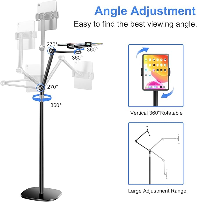 OATSBASF Tablet Floor Stand, Overhead Bed Phone Mount, Height & 360 Degree - Image 4