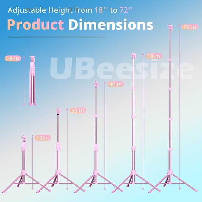 UBeesize 72" Phone Tripod & Selfie Stick, Camera Tripods Stand - Image 2
