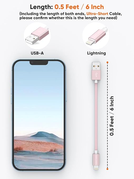 CableCreation USB A to Lightning Cable 6inch, Short iPhone Charging Data Sync - Image 2