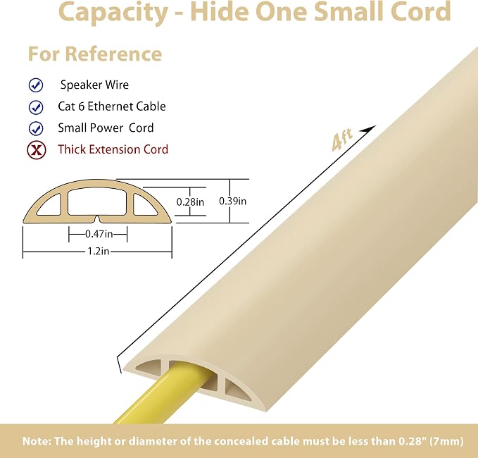 ZhiYo 4ft Cord Hider Floor for 1 Small Wire, Soft PVC Cord Covers for Wires on - Image 2