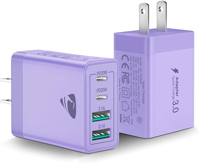 USB C Wall Charger Block 2-Pack, Aiminu 40W 4-Port PD Power Delivery Fast Type by Aiminu