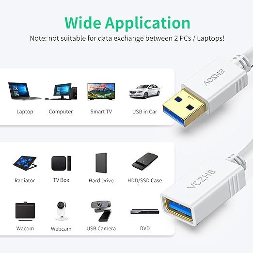 VCZHS Tech USB Extension Cable White 1ft, USB 3.0 Extender - Image 4