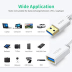 VCZHS Tech USB Extension Cable White 10ft, USB 3.0 Extender - Image 4