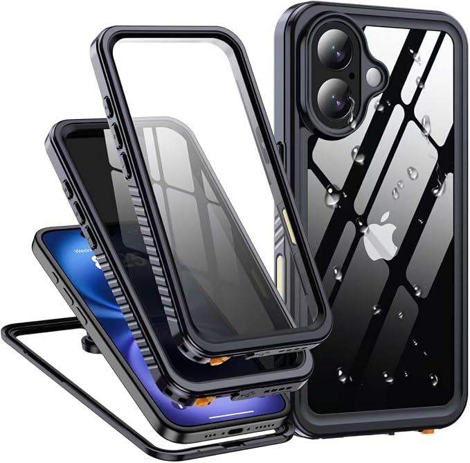 for iPhone 16 Case Waterproof, Built-in Privacy Screen & HD Screen Double Front by AMILIFECASES