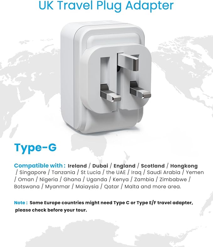 2 Pack US to UK Ireland Plug Adapter, VINTAR Foldable Type G Power Adapter - Image 3
