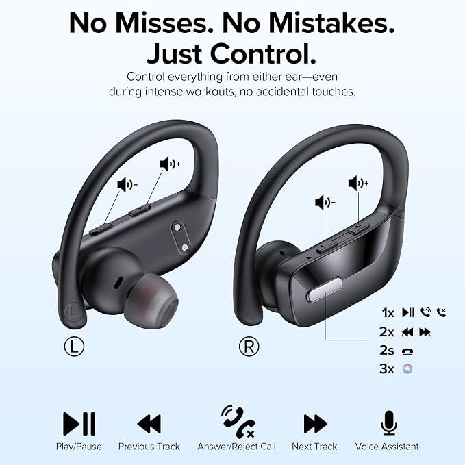 OCC Wireless Ear Hook Sport Earbuds, IPX5 Waterproof, 80H Playtime, Deep Bass - Image 6