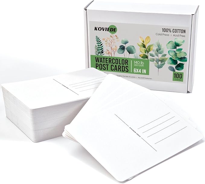 KOVIEDE 100 Sheets 4x6 Watercolor Postcards, 140lb/300gsm 100% Cotton Blank by KOVIEDE