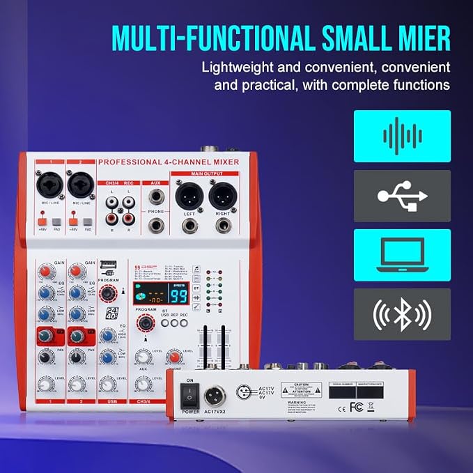mw-4 white 4Channel Audio Mixer - Image 3