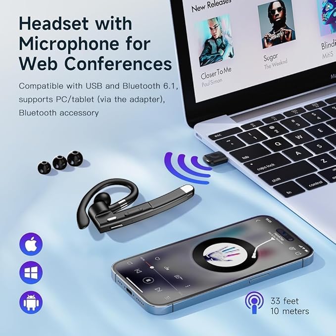 Hsility Bluetooth Headset with USB Type C 270 Degrees Rotatable Microphone - Image 3
