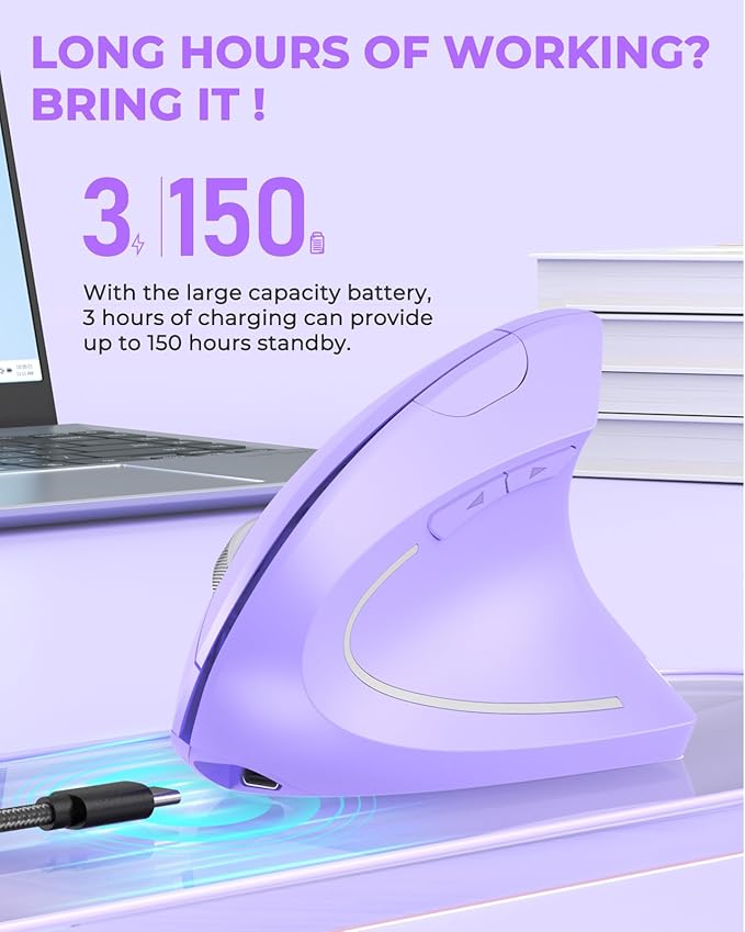Lekvey Ergonomic Mouse, Vertical Wireless Mouse, Rechargeable 2.4G Optical - Image 4