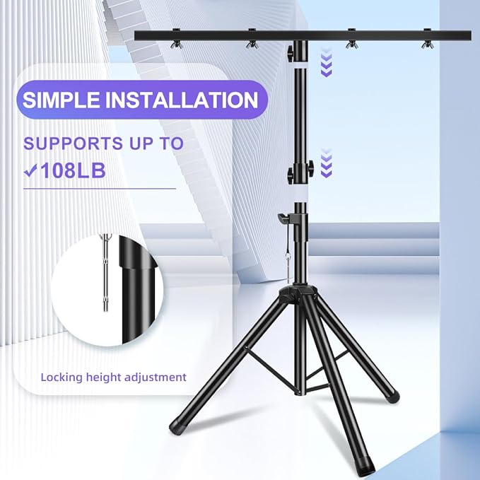 DJ Light Stand Heavy Duty Par Can Tripod T-Bar Stage Lights Stand Adjustable - Image 3